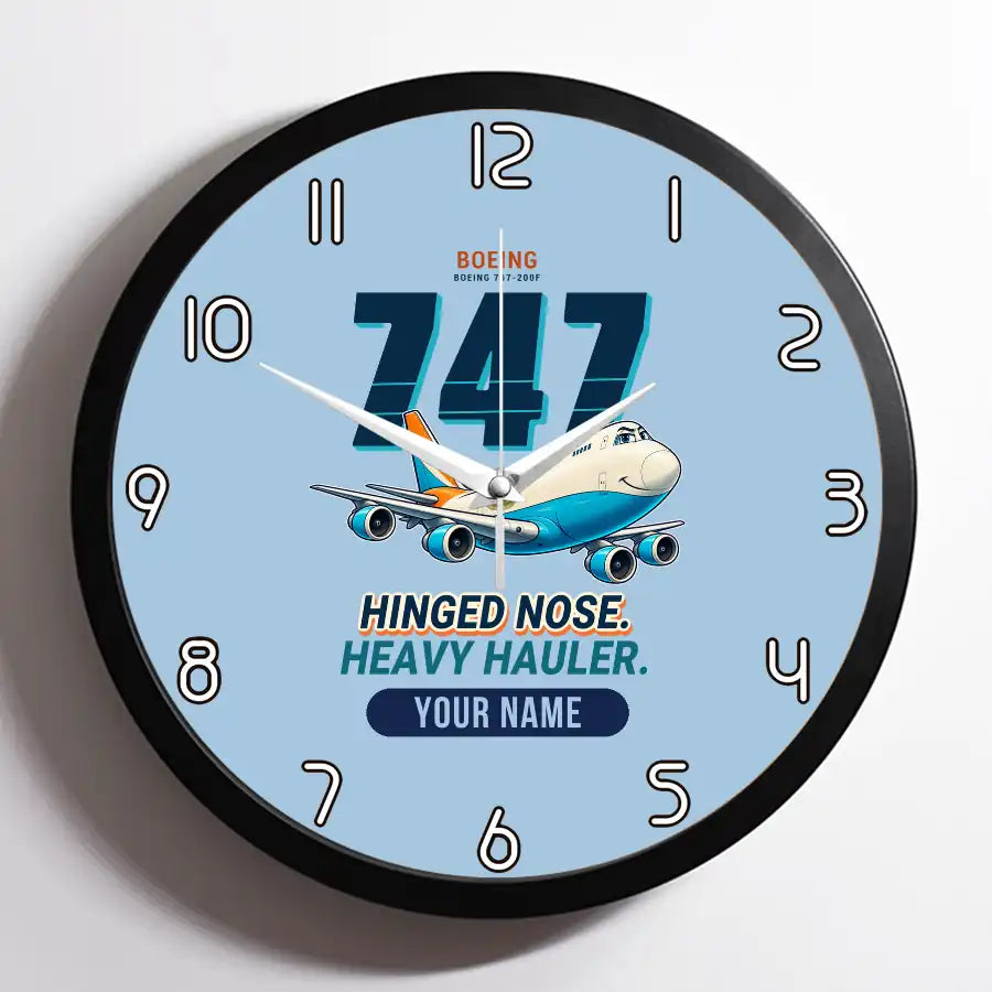 Boeing 747-200F - Cartoon + Name - Framed - Light Blue