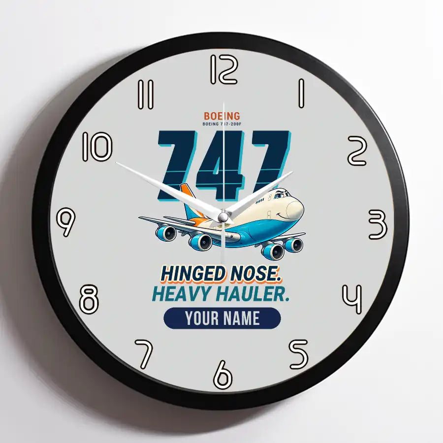 Boeing 747-200F - Cartoon + Name - Framed - Light Gray