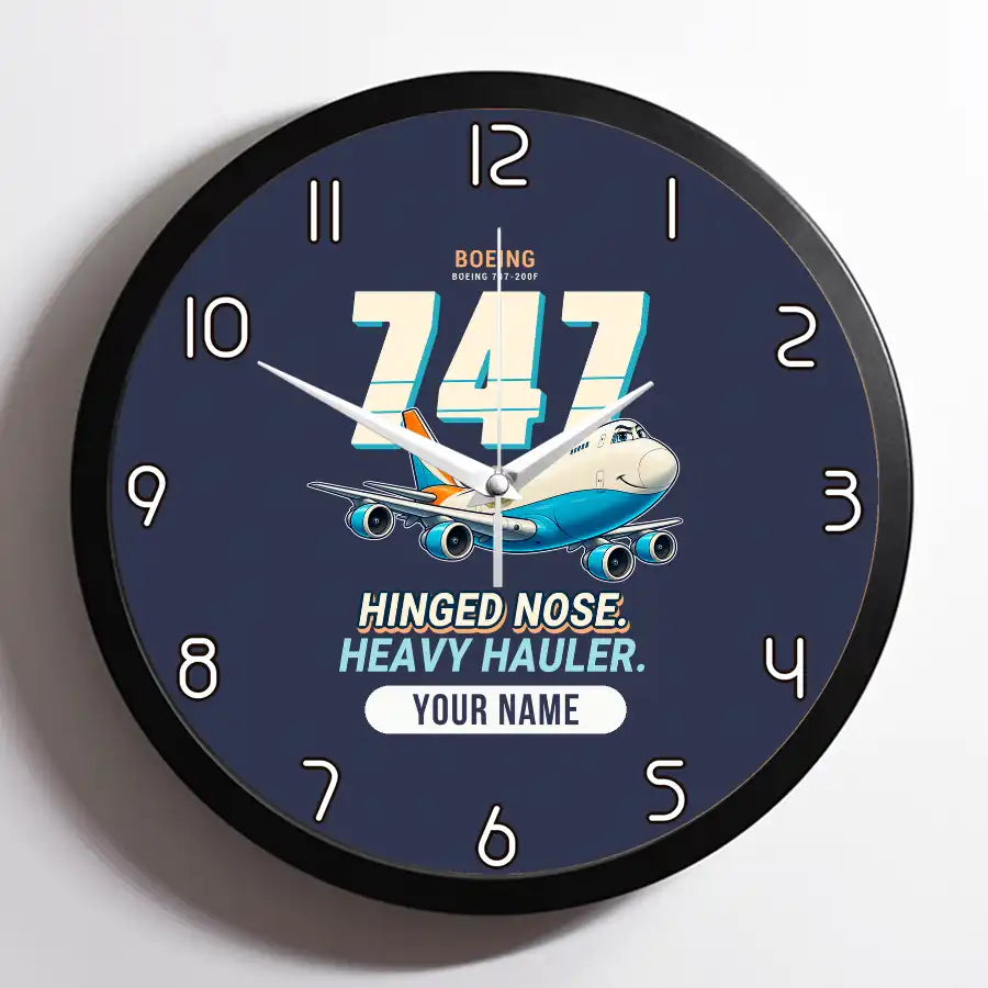 Boeing 747-200F - Cartoon + Name - Framed - Navy Blue