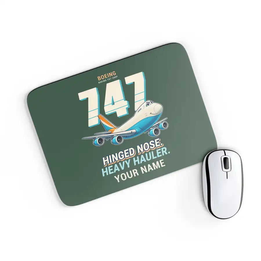 Boeing 747-200F - Cartoon + Name - Mouse Pad - Dark Green
