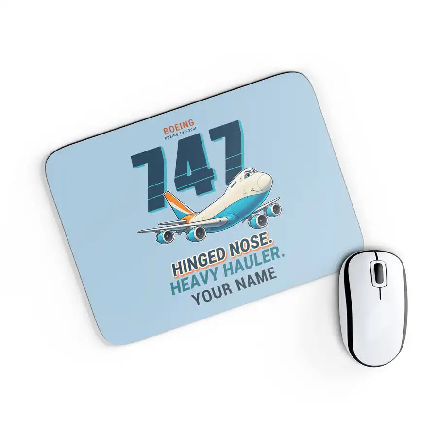 Boeing 747-200F - Cartoon + Name - Mouse Pad - Light Blue