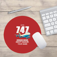 Thumbnail for Boeing 747-200F - Cartoon + Name - Round Mouse Pad - Red