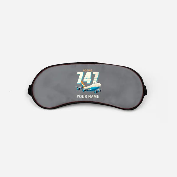 Boeing 747-200F - Cartoon + Name - Sleep Mask - Gray
