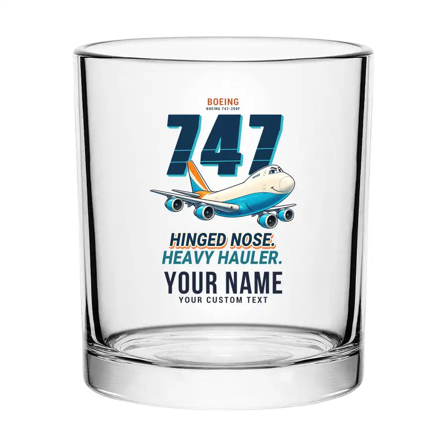 Boeing 747-200F - Cartoon + Name - Special Whiskey Glass