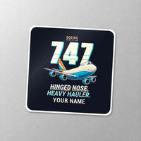Thumbnail for Boeing 747-200F - Cartoon + Name - Square Sticker - Close-up