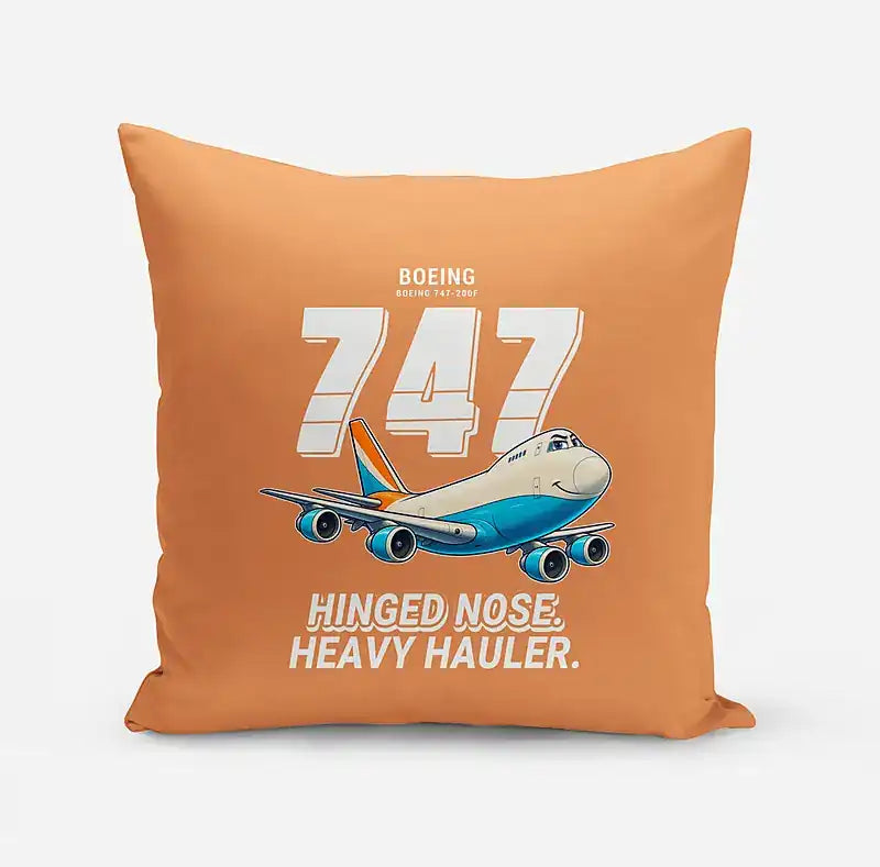 Boeing 747-200F - Cartoon - Pillow - Orange