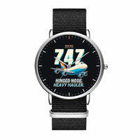 Thumbnail for Boeing 747-200F - Cartoon - Slim Leather - Silver and Black Nylon Strap