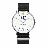 Thumbnail for Boeing 747-200F - Classic - White - Slim Leather - Silver and Black Nylon Strap