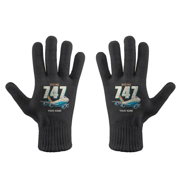 Boeing 747-200F - Gloves - Full - Cartoon + Name - Black