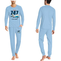 Thumbnail for Boeing 747-200F - Men Pajamas - Cartoon Chest + Name - Light Blue