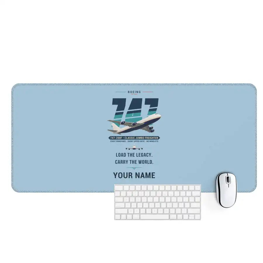 Boeing 747-200F - Original + Name - Desk Mat - Light Blue