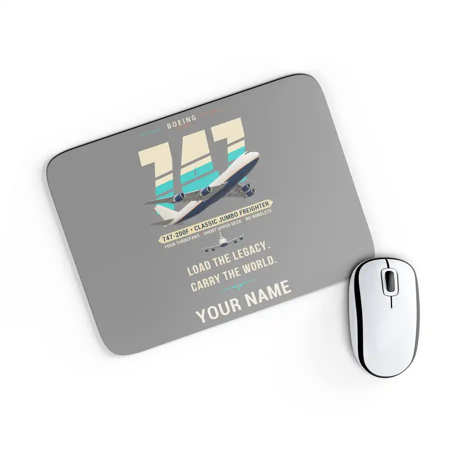 Boeing 747-200F - Original + Name - Mouse Pad - Gray