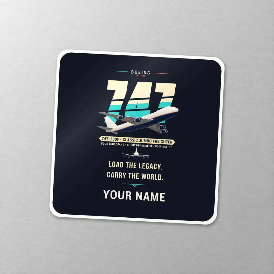 Boeing 747-200F - Original + Name - Square Sticker - Close-up