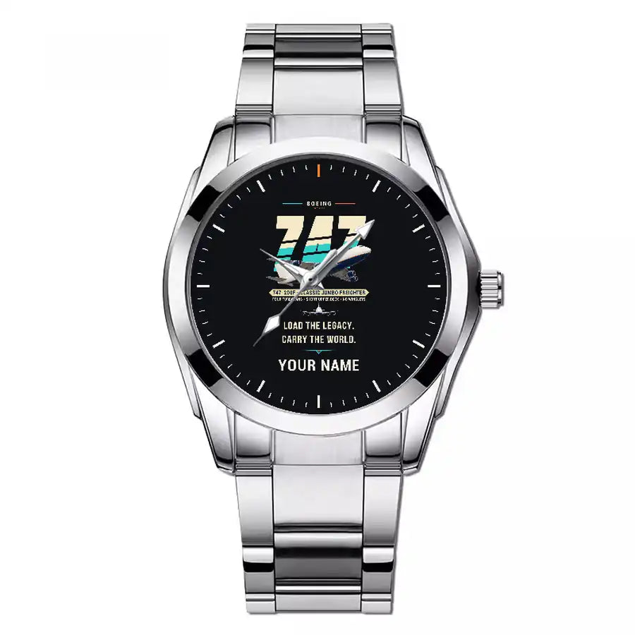 Boeing 747-200F - Original + Name - Stainless Steel Band - For Men