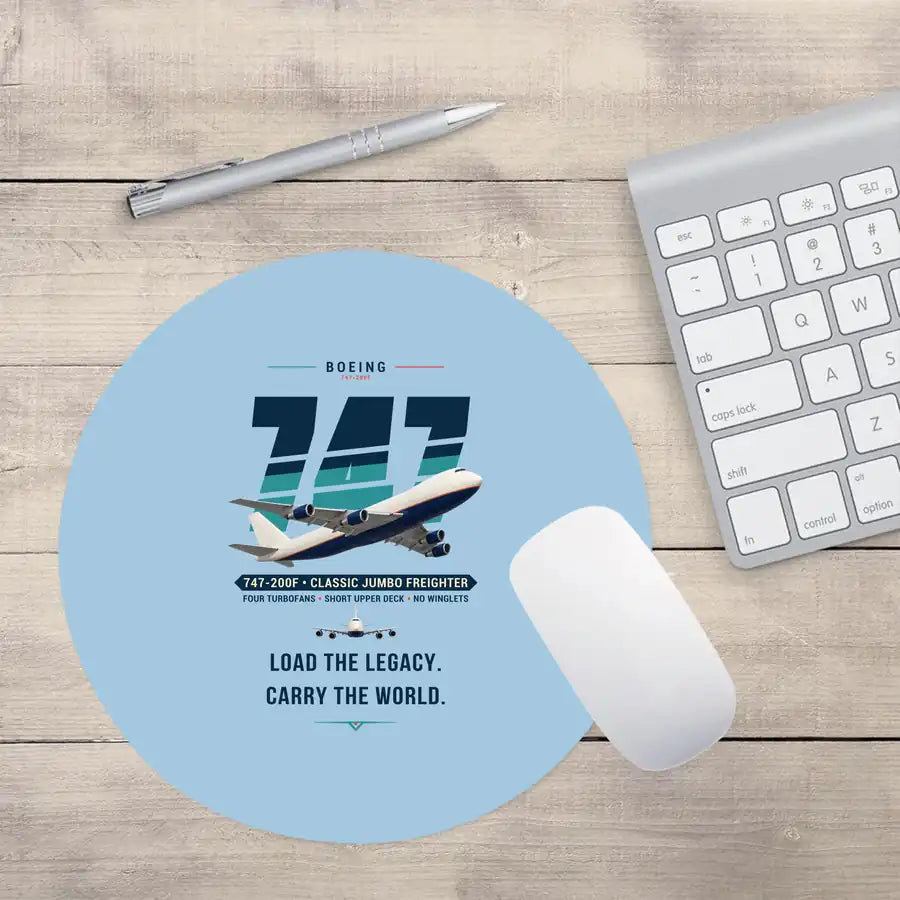 Boeing 747-200F - Original - Round Mouse Pad - Light Blue