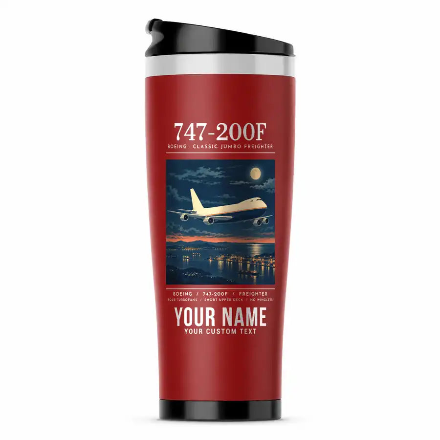 Boeing 747-200F - Poster + Name - Stainless Steel (No Holder) - Red