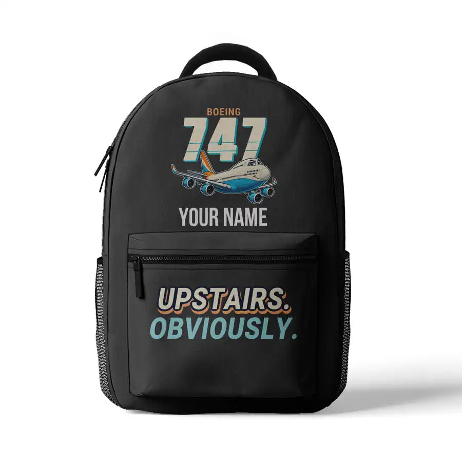 Boeing 747-400 - 3D Backpack - Cartoon + Name - Gray