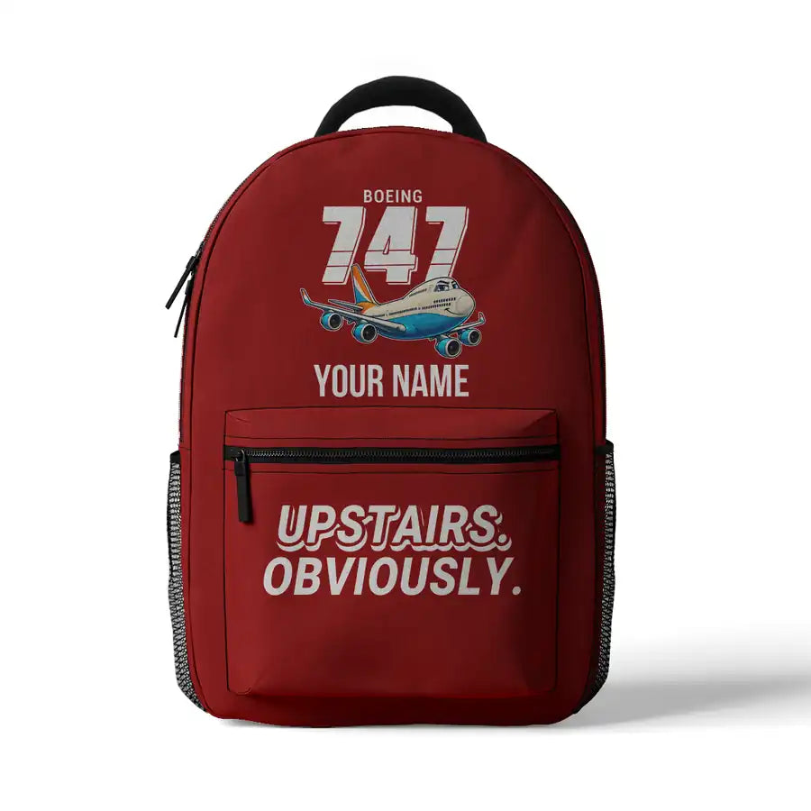 Boeing 747-400 - 3D Backpack - Cartoon + Name - Red