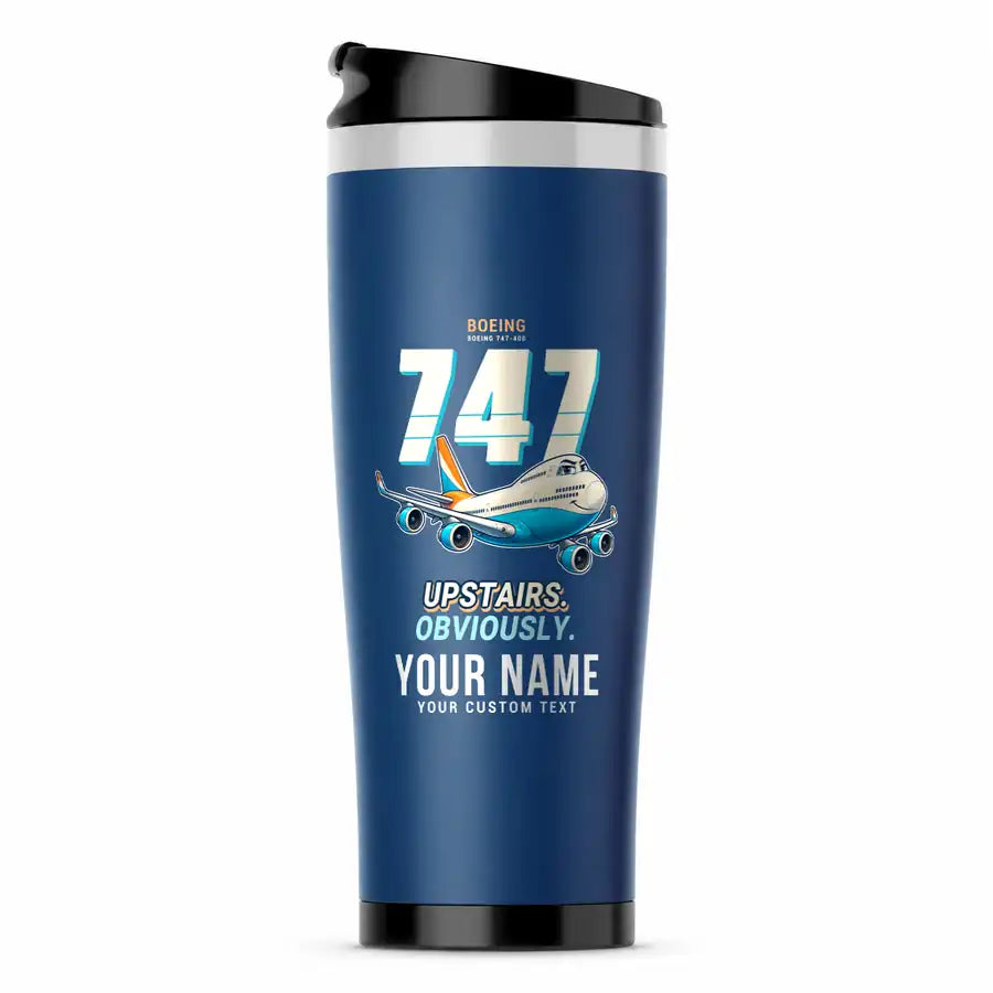 Boeing 747-400 - Cartoon + Name - Stainless Steel (No Holder) - Blue