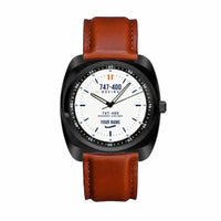 Thumbnail for Boeing 747-400 - Classic - White + Name - Luxury Cushion - Black and Dark Brown Strap