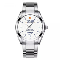 Thumbnail for Boeing 747-400 - Classic - White + Name - Stainless Steel Band - For Men