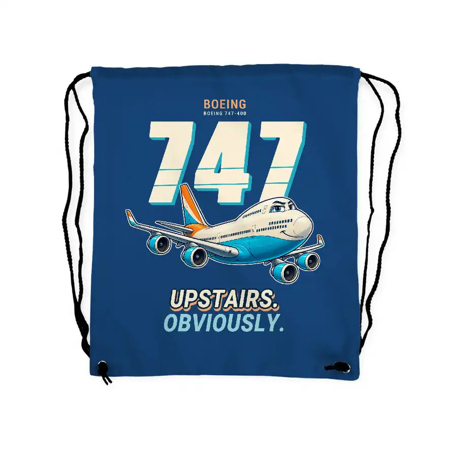 Boeing 747-400 - Drawstring Bag - Cartoon - Blue