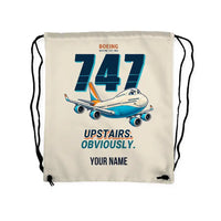 Thumbnail for Boeing 747-400 - Drawstring Bag - Cartoon + Name - Beige