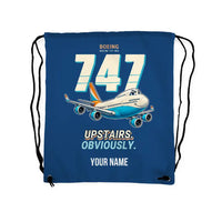 Thumbnail for Boeing 747-400 - Drawstring Bag - Cartoon + Name - Blue