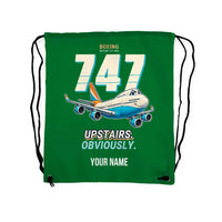 Thumbnail for Boeing 747-400 - Drawstring Bag - Cartoon + Name - Green
