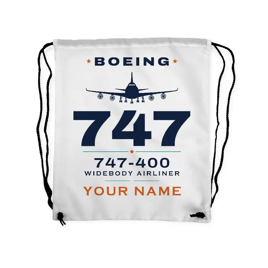 Boeing 747-400 - Drawstring Bag - Heritage + Name - White
