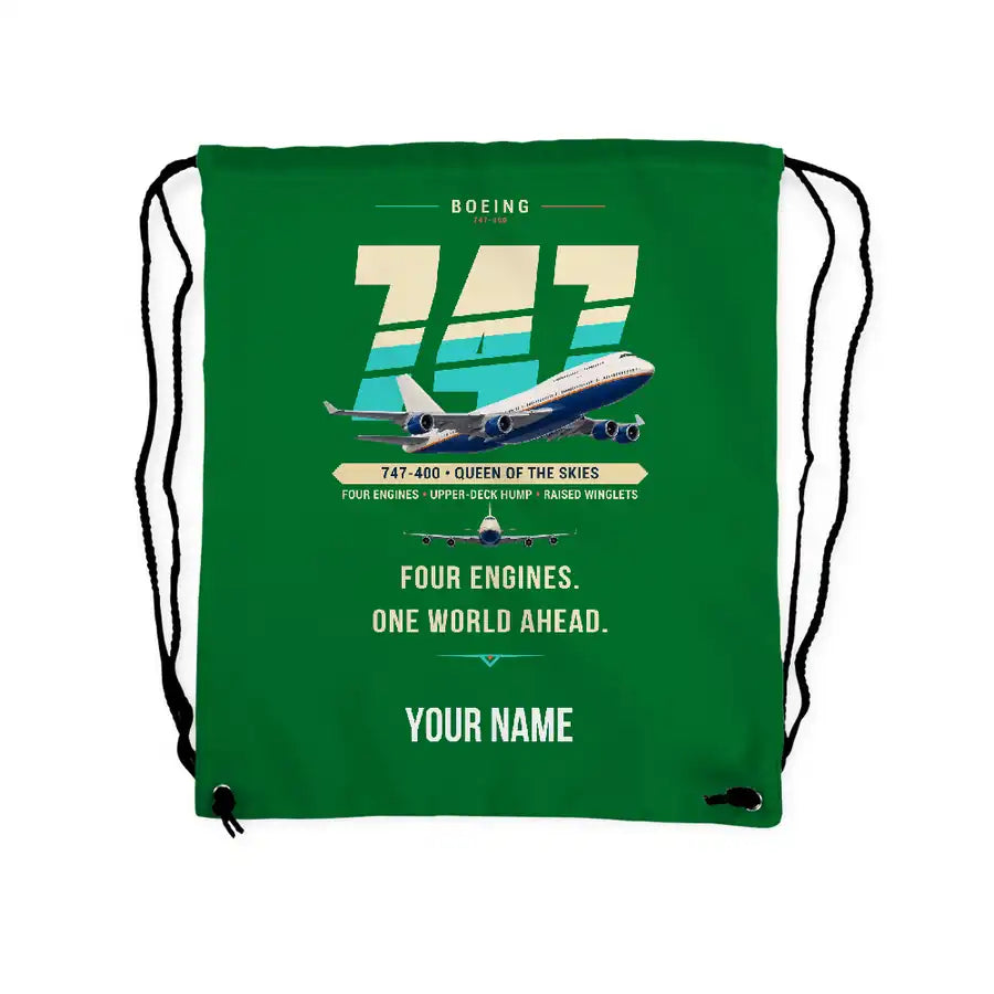 Boeing 747-400 - Drawstring Bag - Original + Name - Green