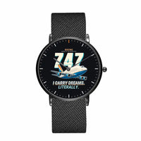 Thumbnail for Boeing 747-400 Dreamlifter - Cartoon - Slim Mesh - Black and Stainless Steel Strap