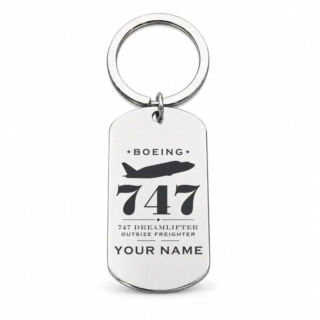 Boeing 747-400 Dreamlifter - Key Chain - Heritage + Name - Silver