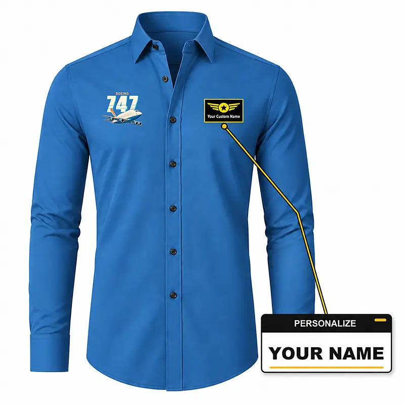 Boeing 747-400 Dreamlifter - Long Sleeve Shirt - Cartoon - Blue + NAME