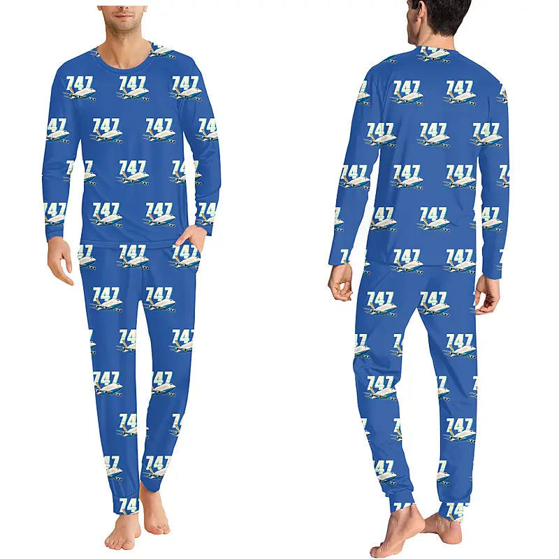 Boeing 747-400 Dreamlifter - Men Pajamas - Cartoon Pattern - Blue