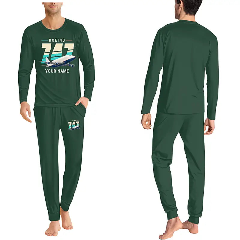 Boeing 747-400 Dreamlifter - Men Pajamas - Original Chest + Name - Dark Green