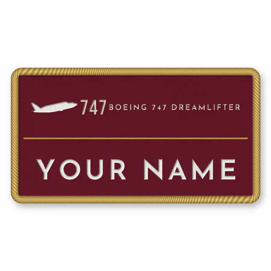 Boeing 747-400 Dreamlifter Patches - Rectangle + Name - Burgundy Cream