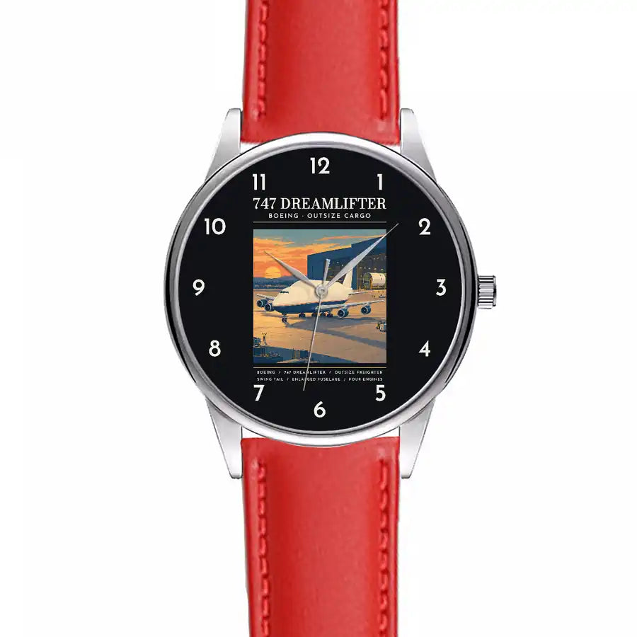 Boeing 747-400 Dreamlifter - Poster - Leather Strap - Red Leather Strap