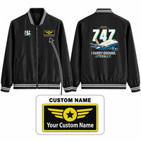 Thumbnail for Boeing 747-400 Dreamlifter Stylish Jackets - Baseball Collar - Cartoon + Name - Black