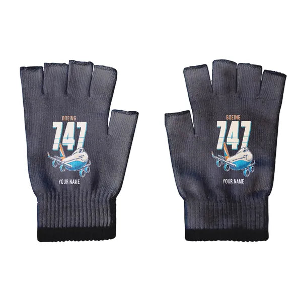 Boeing 747-400 - Gloves - Cut - Cartoon + Name - Black