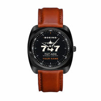 Thumbnail for Boeing 747-400 - Heritage + Name - Luxury Cushion - Black and Dark Brown Strap