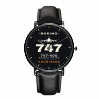 Thumbnail for Boeing 747-400 - Heritage + Name - Slim Leather - Black and Black Leather Strap