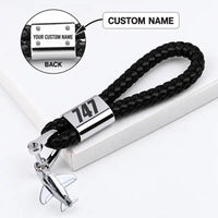 Thumbnail for Boeing 747-400 - Leather Key Chain - Braided Leather - Tag - Black + Name