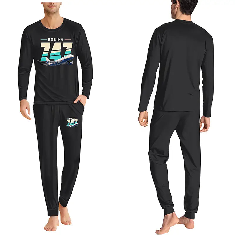 Boeing 747-400 - Men Pajamas - Original Chest - Black