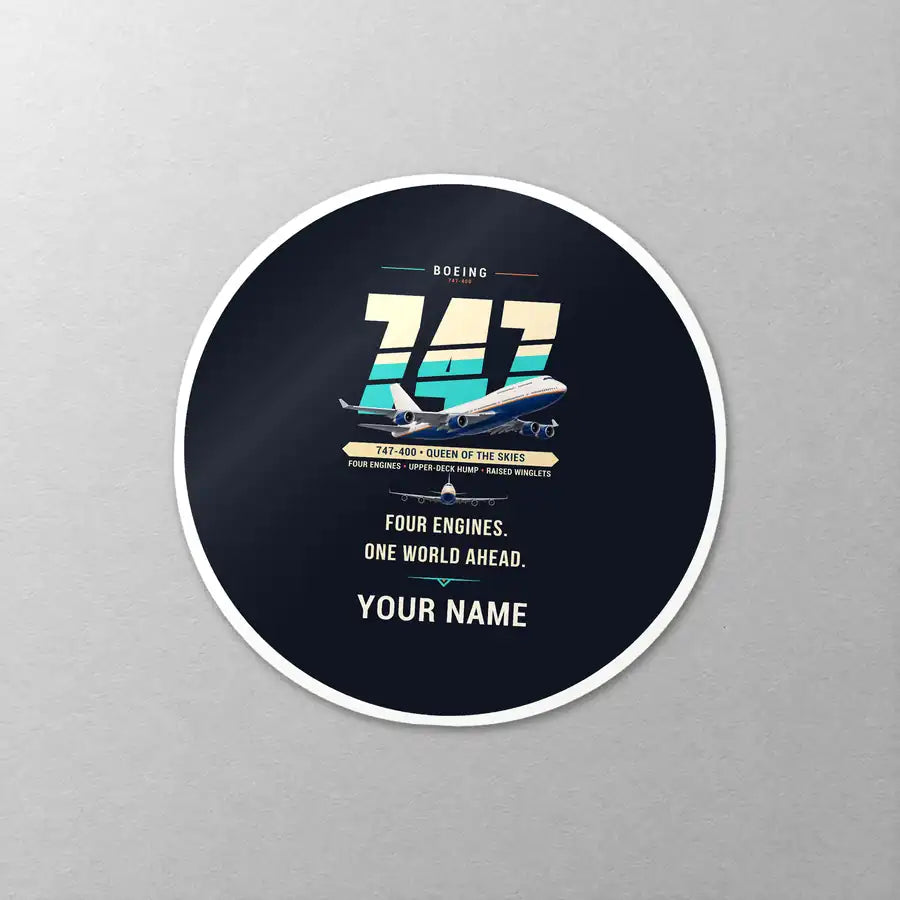 Boeing 747-400 - Original + Name - Circle Sticker - Close-up