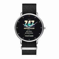Thumbnail for Boeing 747-400 - Original + Name - Slim Leather - Silver and Black Nylon Strap
