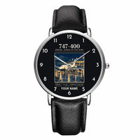 Thumbnail for Boeing 747-400 - Poster + Name - Slim Leather - Silver and Black Leather Strap