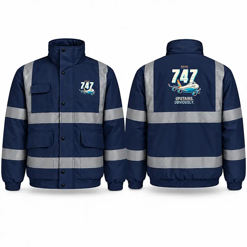 Boeing 747-400 Reflective Winter Jackets - Cartoon - Navy Blue