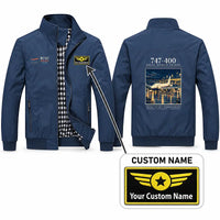 Thumbnail for Boeing 747-400 Stylish Jackets - Stand Collar - Poster + Name - Navy Blue