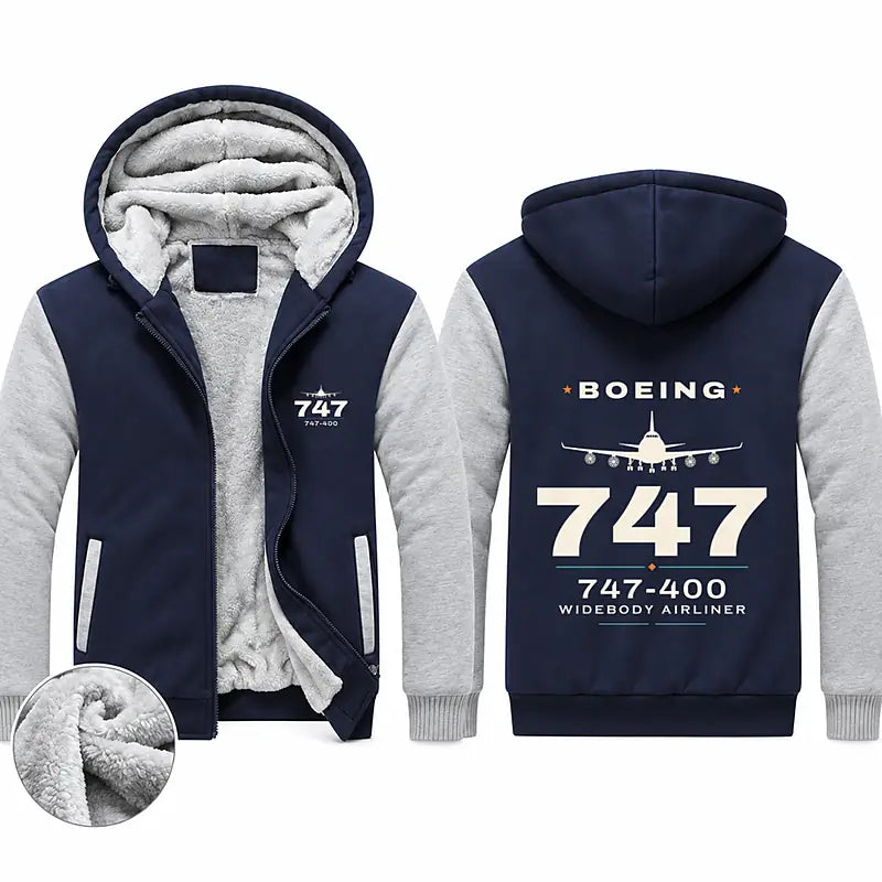 Boeing 747-400 Zipped Sweatshirts - Heritage - Navy & Gray